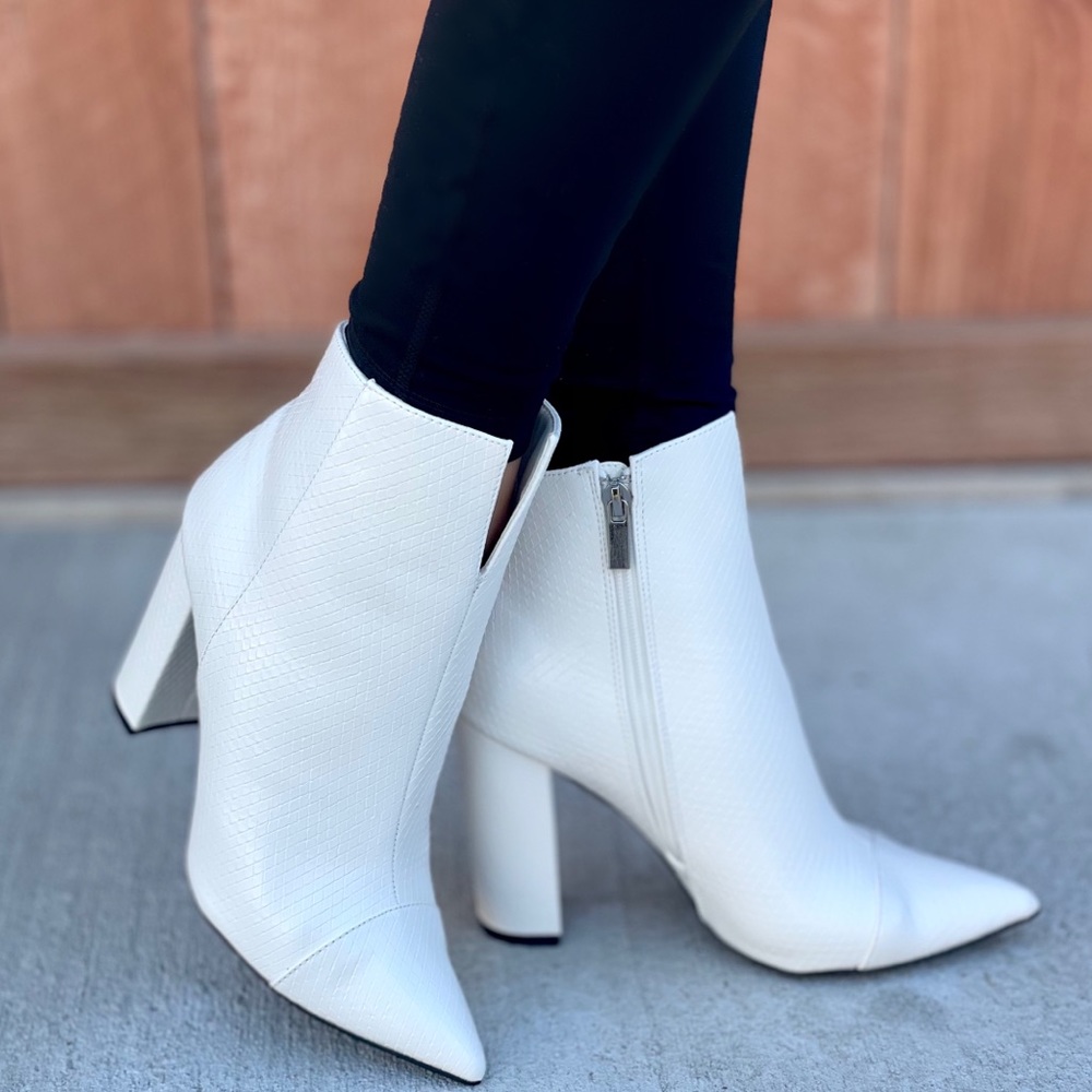 White Snake Print Embossed Booties - Picture 2 of 8